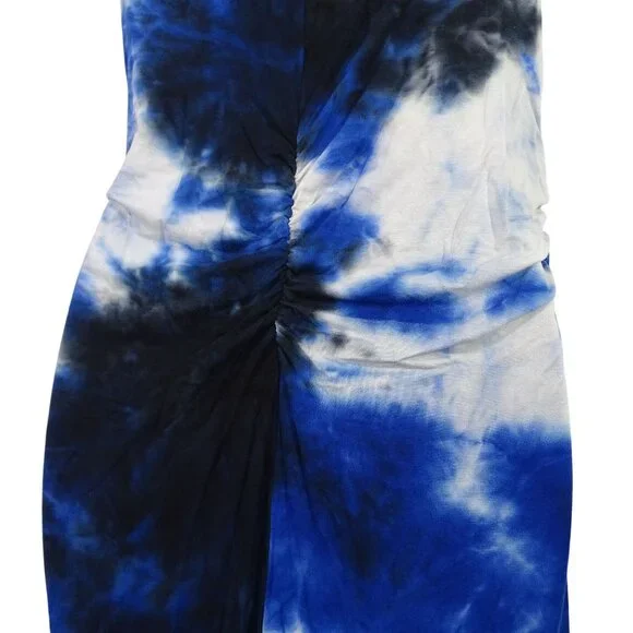 Cato Blue Tie Dye Maxi Tank Dress Women Size MP Slits Strappy Neckline Ruched - Picture 7 of 12